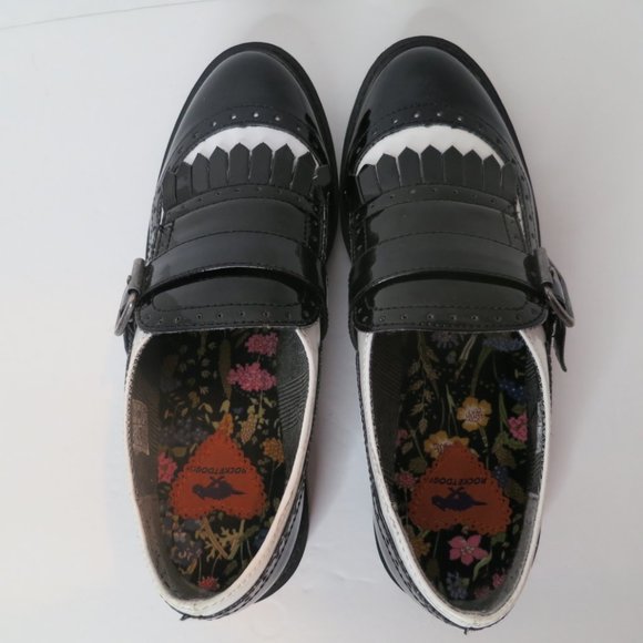 Women’s Rocket Dog Horace 8M Black White Patent Leather Oxford w Buckle - Picture 6 of 14